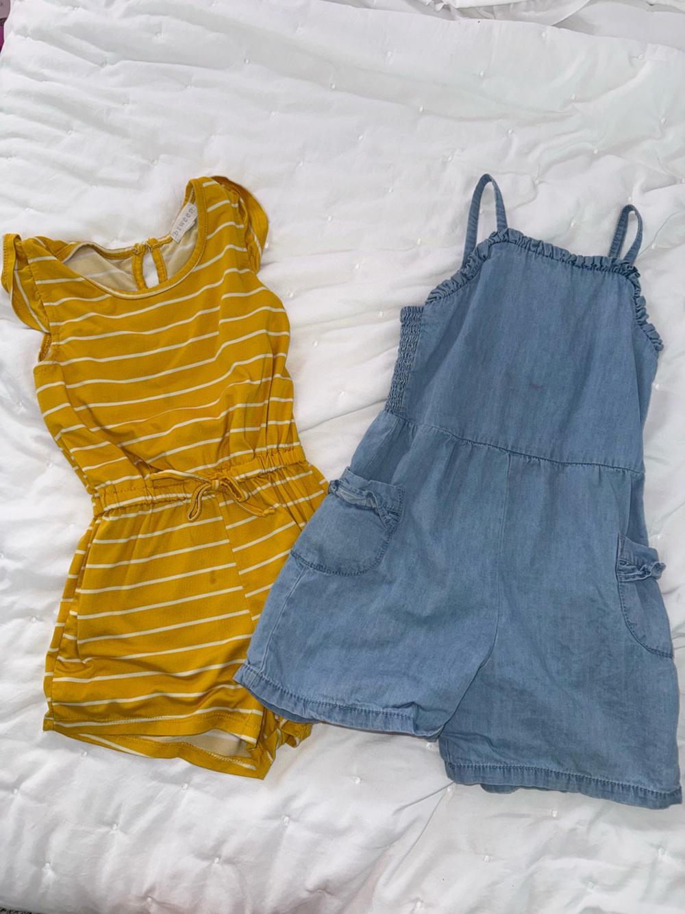 Target Mustard Yellow Striped Romper & Light Blue Denim-Look Jumper